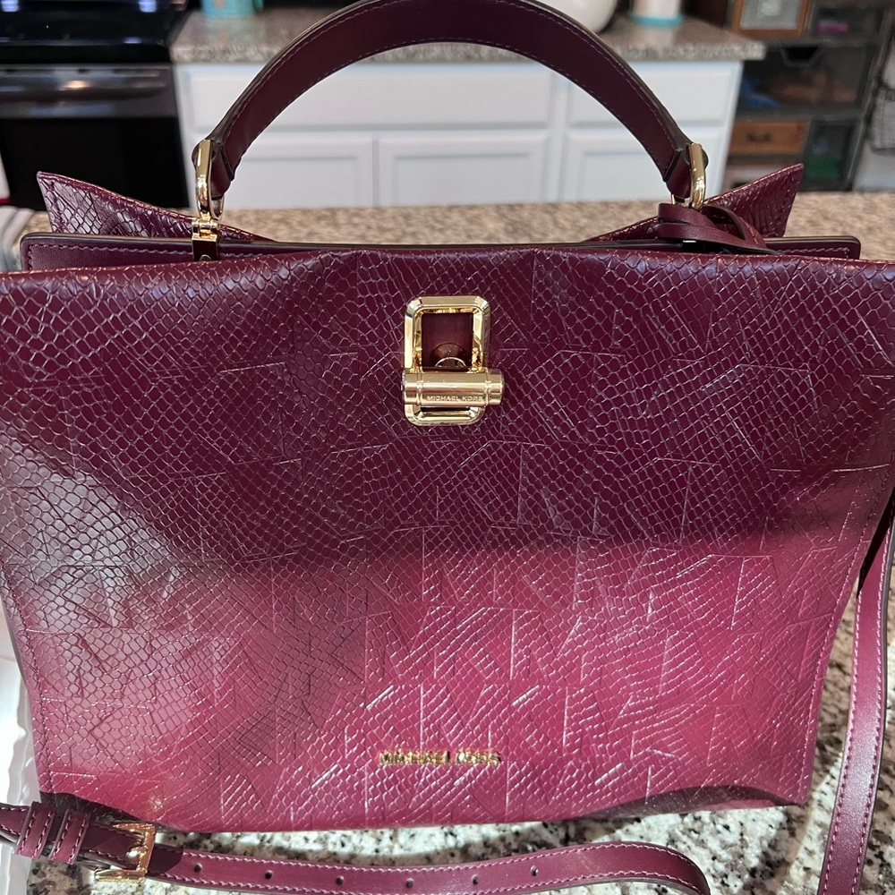 Michael Kors Burgundy Penelope Python Embossed Fa… - image 1